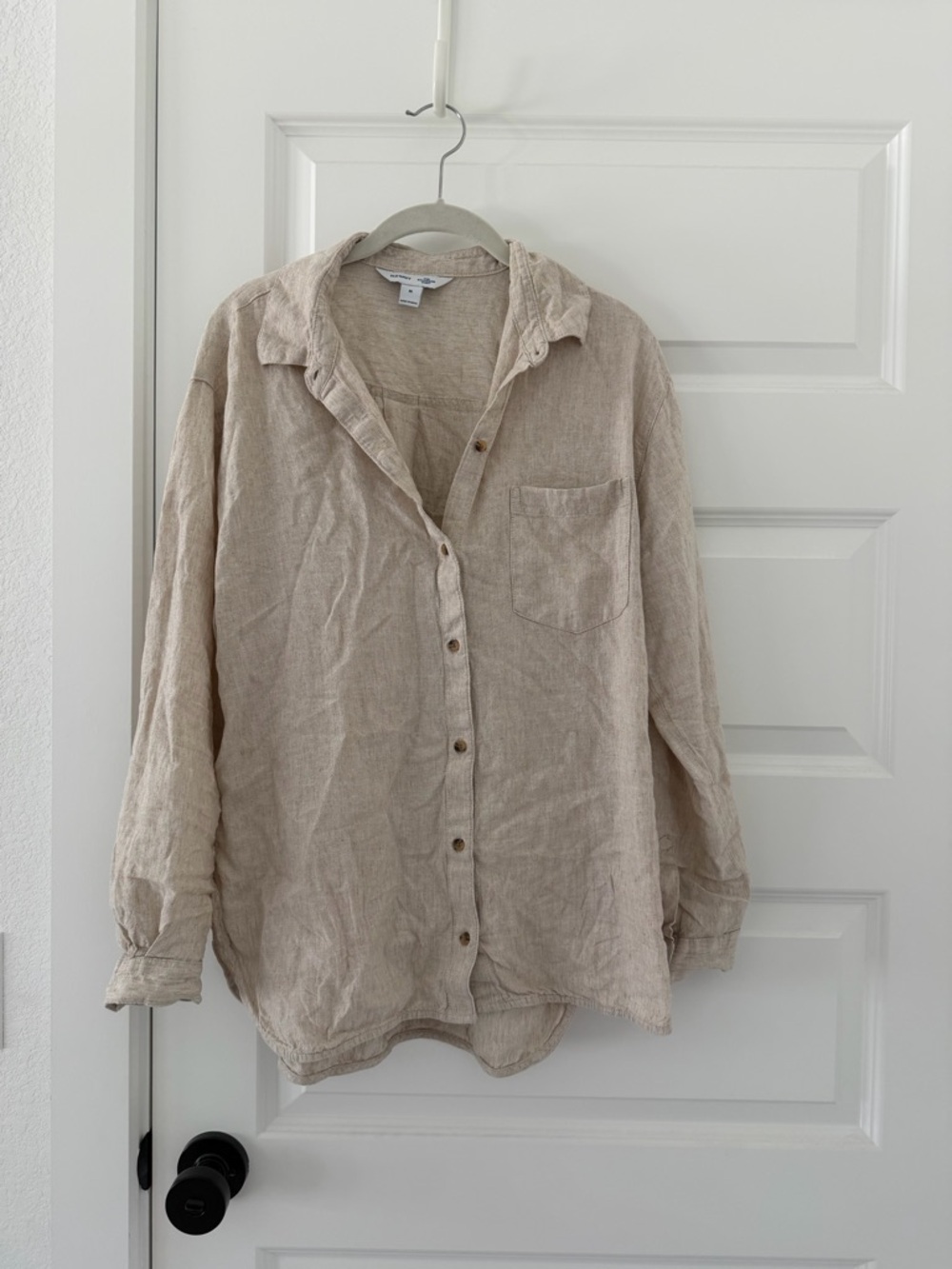 Old Navy Beige Button-Down Linen Blend Shirt